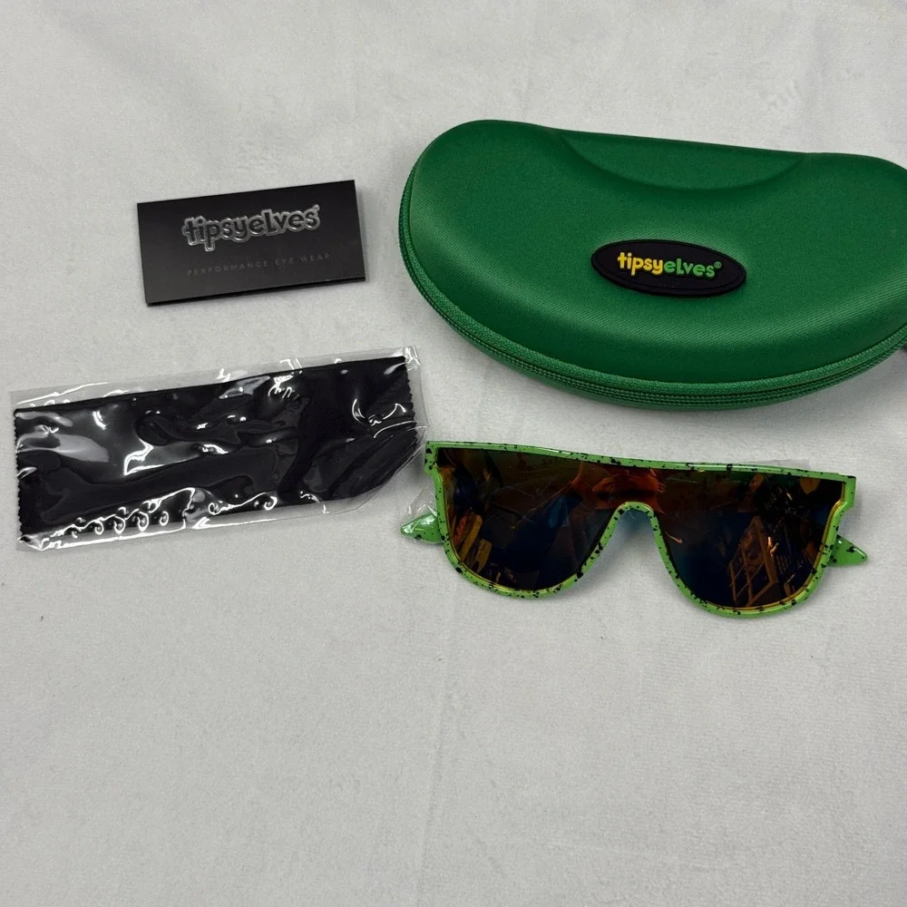 Tipsy Elves Psychic Pathway Sunglasses Green‎ Splatter Orange Mirror TE-SSG600